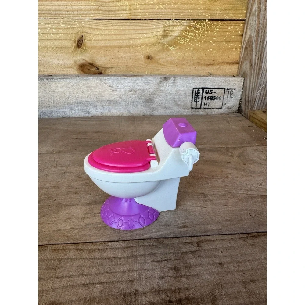 2010 Mattel Barbie Toilet With Paper‎ Roll Plastic Pink Purple Doll House Toy